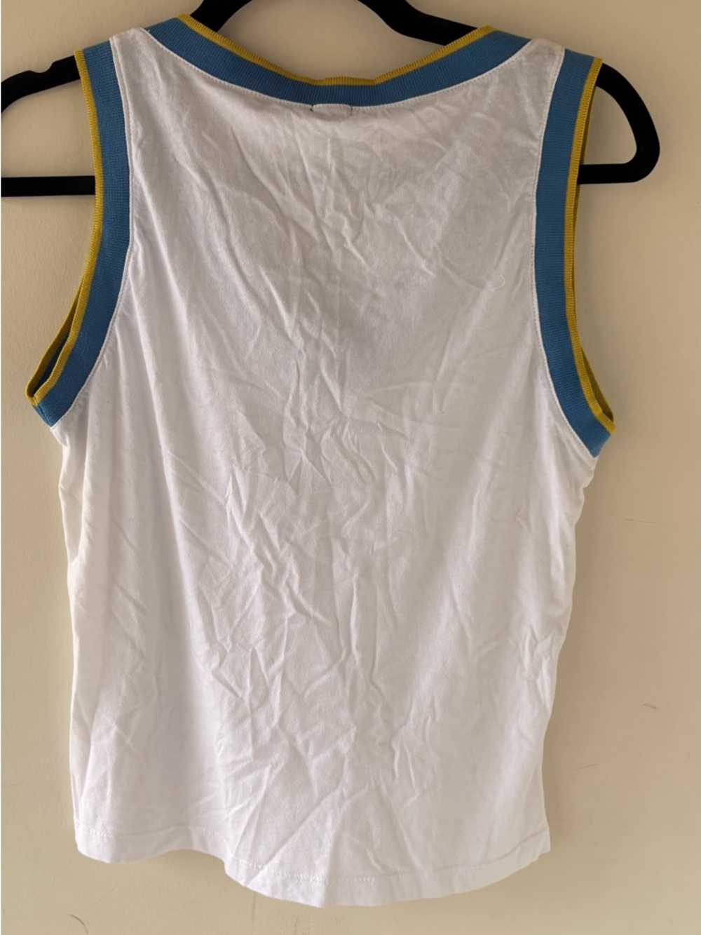 Monrow White V-Neck Tank with Blue and Yellow Trim - Picture 4 of 4